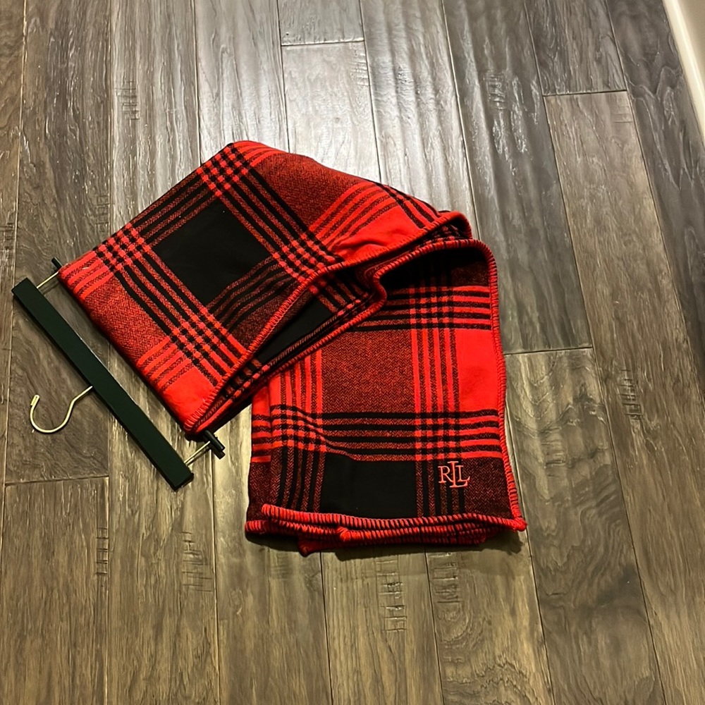 Polo Ralph Lauren Buffalo Plaid check throw blanket new red black 54”x72